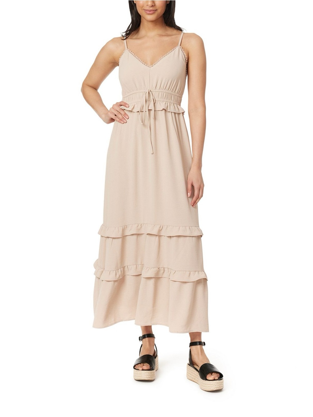 Wallflower Mocha Tiered Ruffle Maxi Dress